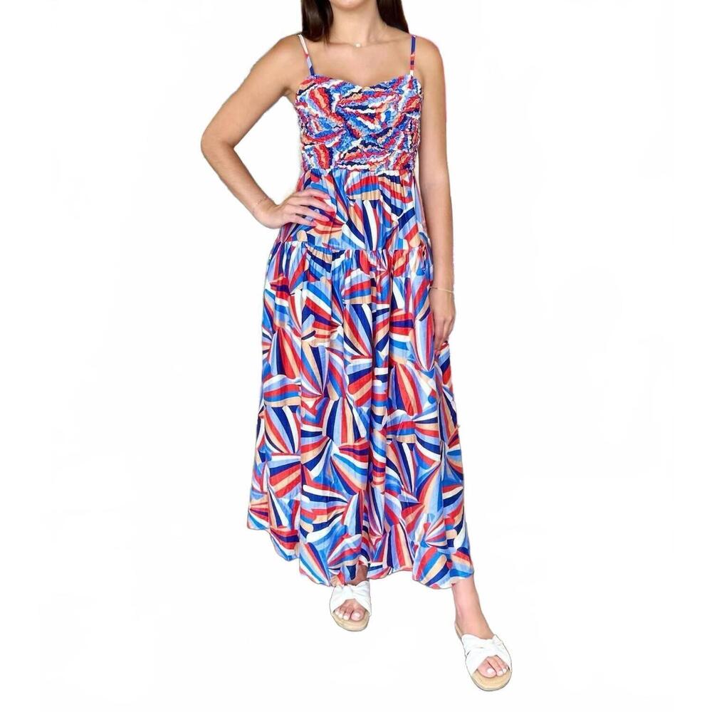 NEW SKIES ARE BLUE printed tiered midi dress in multi - Picture 9 of 9
